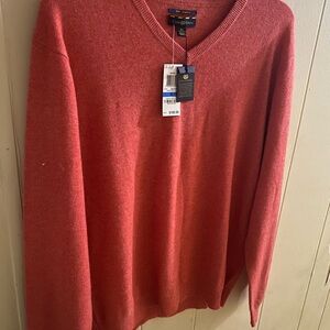 Club Room Estate Cashmere‎ 100% Cashmere coral Pullover V-Neck Sweater Size XL